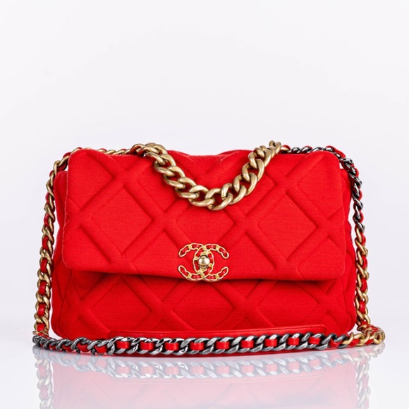 CHANEL Jersey Quilted  Chanel 19 Flap Red - Picture 1 of 15